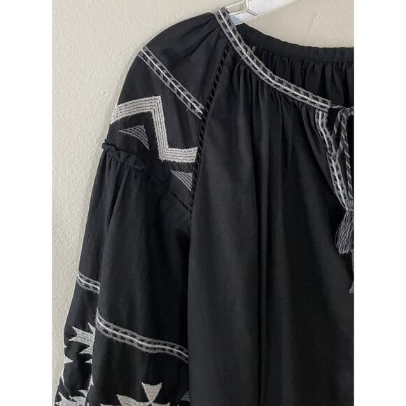 Journal Standard Size F Black Embroidered Peasant Blouse Bohemian Vacation - Picture 6 of 11